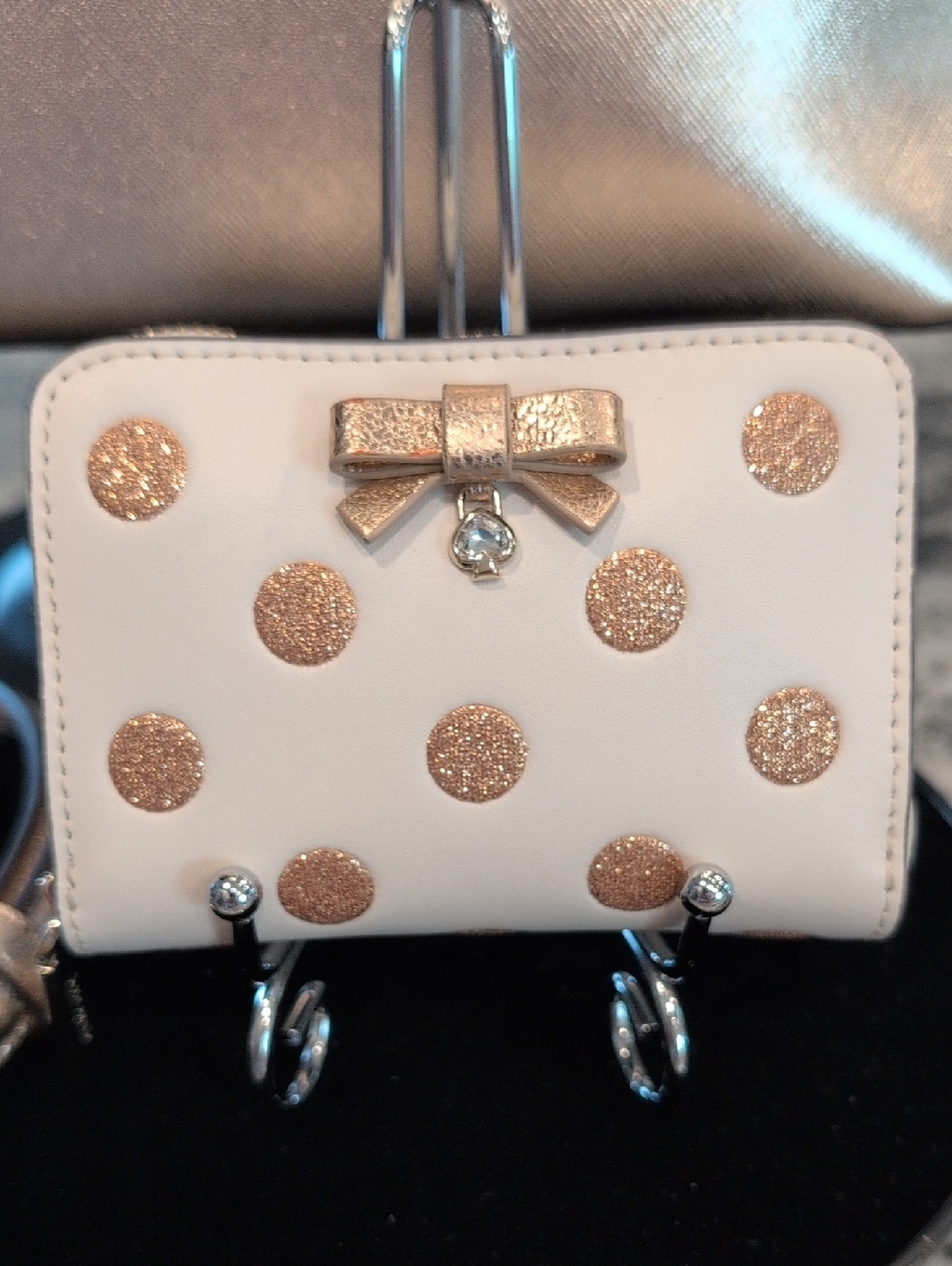 Kate Spade Metallic Gold Dome Satchel w/Gold Glitter Polkadot Wallet - Picture 9 of 13